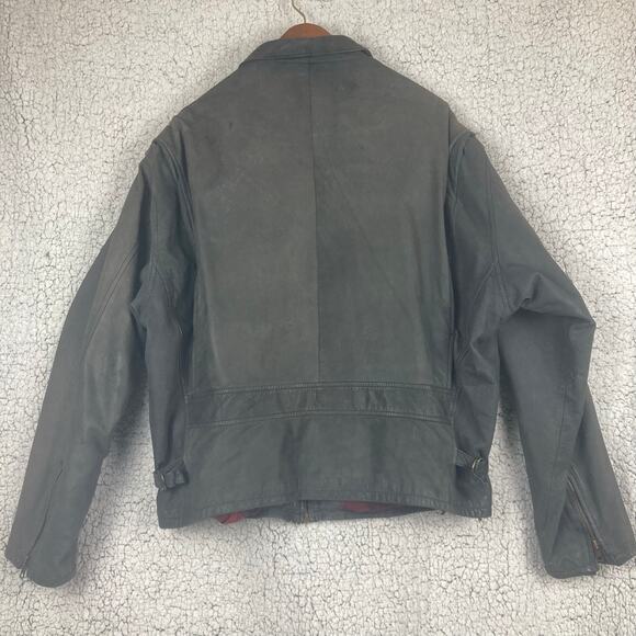 VTG Claiborne WEAR Leather Jacket XL Gray Red Lining Bomber Biker Zip Sleeve - Picture 3 of 16